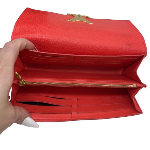 ♥️ Louis Vuitton Wallet Capucine Taurillon Leather Red Long with Box Chain Sarah - Picture 7 of 16